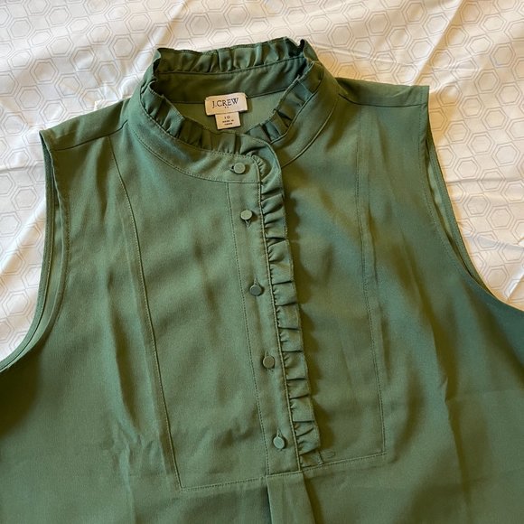 J. Crew Ruffle-Trim Crepe Tank Top in  Faded Moss - Picture 8 of 12